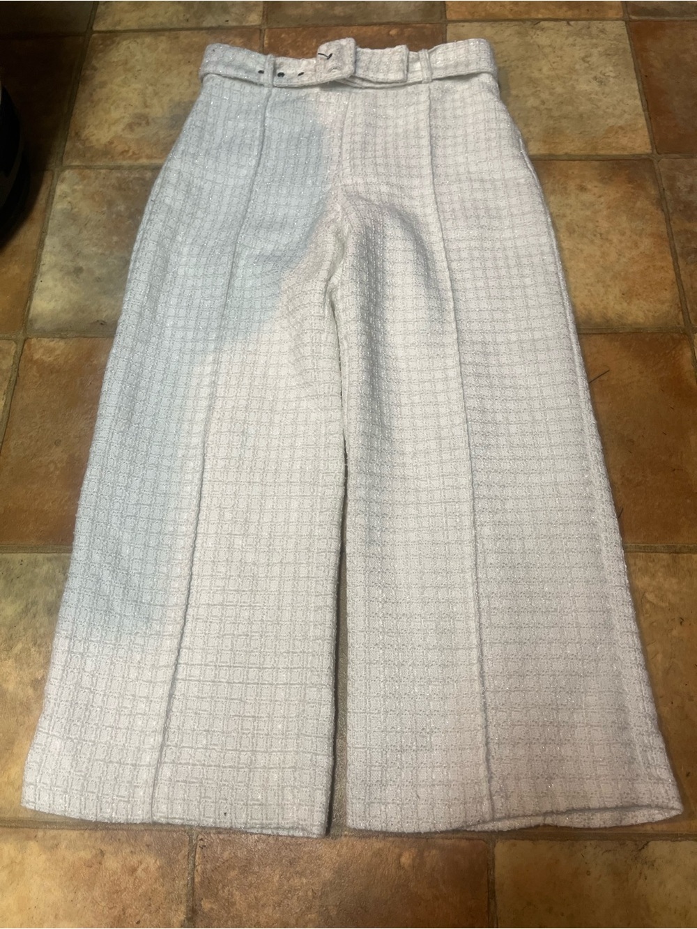 Alexia Admor Light Textured Wide-Leg Trousers with Matching Belt